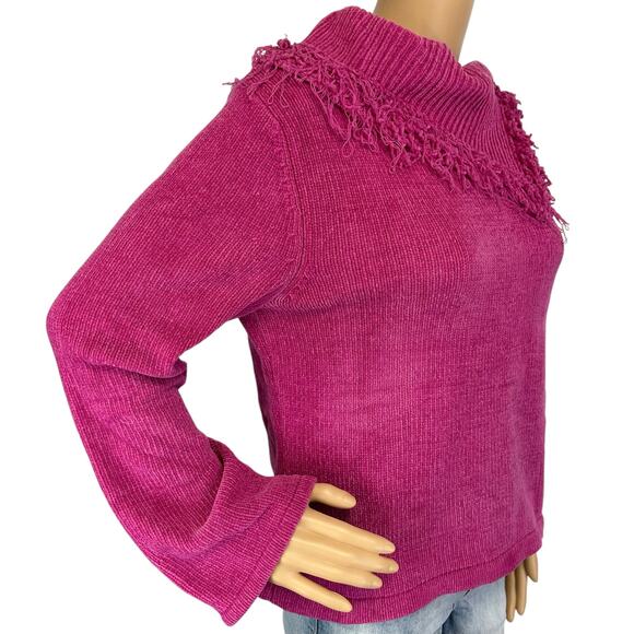 2/$15 Good Clothes Fringe Scarf Chenille Sweater Pink Cowl Neck Petite Size PM - Picture 3 of 11